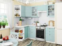 Небольшая угловая кухня в голубом и белом цвете Миасс